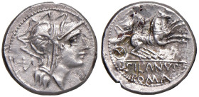 Junia - D. Silanus L. f. - Denario (91 a.C.) Testa di Roma a d. - R/ La Vittoria su biga a d. - B. 15; Cr. 337/3 AG (g 3,20) Colpo di lima al bordo
...
