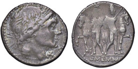 Memmia - L. Memmius - Denario (109-108 a.C.) Testa di Apollo a d. - R/ I Dioscuri stanti - B. 1; Cr. 304/1 AG (g 3,51) Graffi al D/

Status: BB