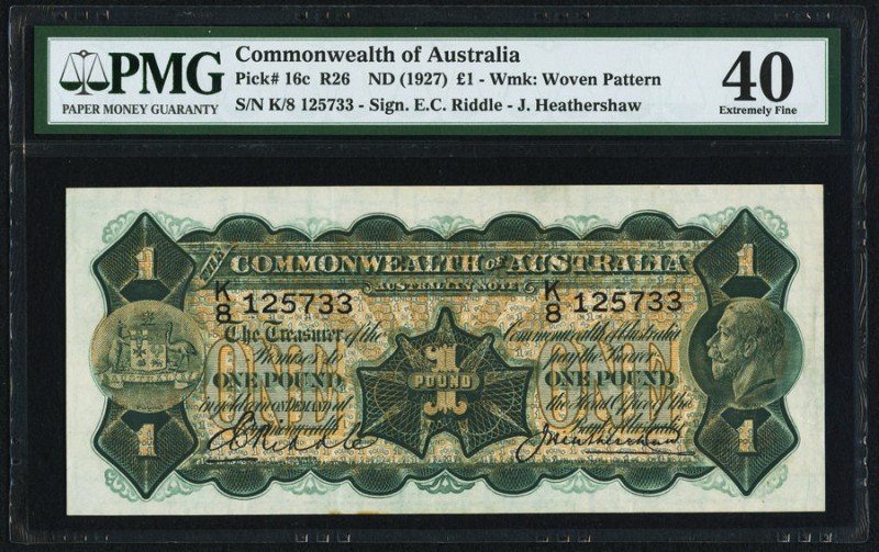 Australia Commonwealth Bank of Australia 1 Pound ND (1927) Pick 16c R26 PMG Extr...