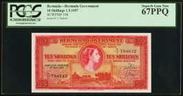 Bermuda Bermuda Government 10 Shillings 1957 Pick 19b PCGS Superb Gem New 67PPQ. 

HID09801242017