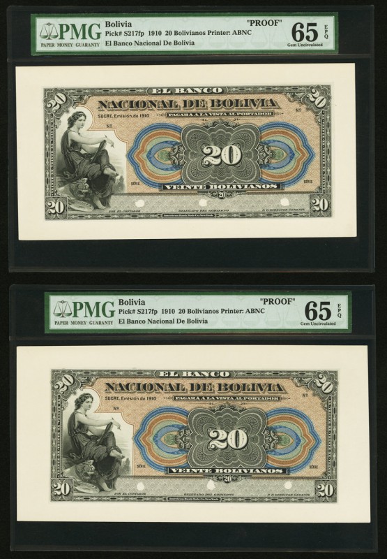 Bolivia Banco Nacional de Bolivia 20 Bolivianos 1910 Pick S217fp Two Front Proof...