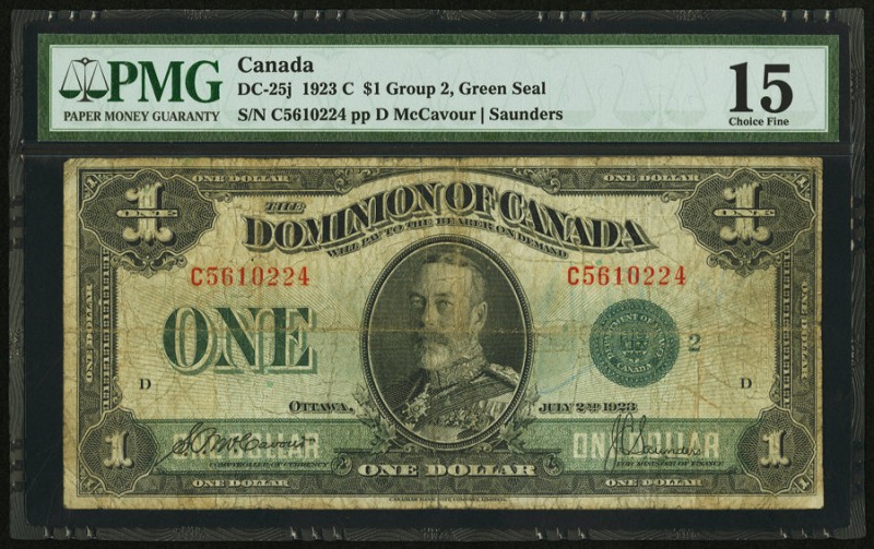 Canada Dominion of Canada $1 1923 DC-25j PMG Choice Fine 15. 

HID09801242017