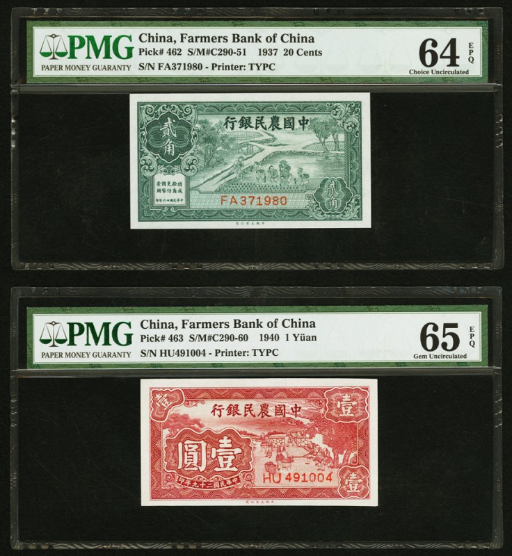 China Farmers Bank of China 20 Cents; 1 Yuan 1937; 1940 Pick 462; 463 Two Exampl...