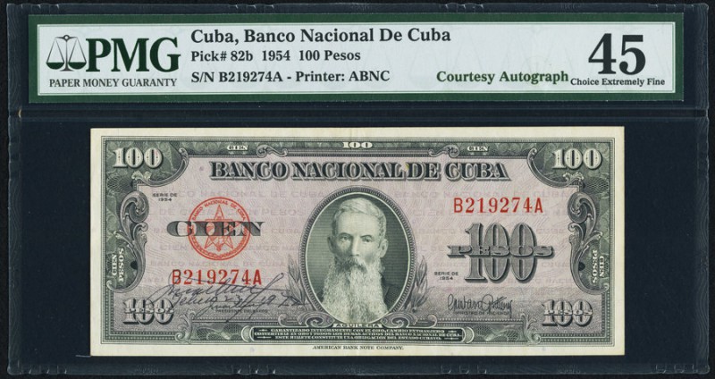 Cuba Banco Nacional de Cuba 100 Pesos 1954 Pick 82b Courtesy Autograph PMG Choic...