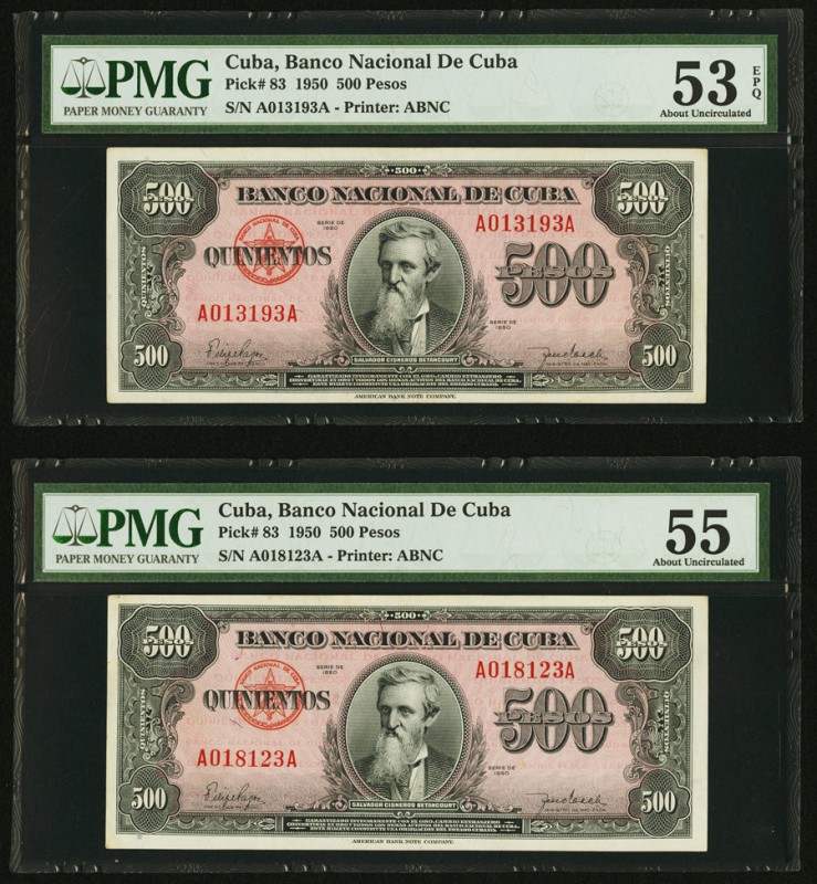 Cuba Banco Nacional de Cuba 500 Pesos 1950 Pick 83 Two Examples PMG About Uncirc...