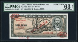 Cuba Banco Nacional de Cuba 10 Pesos 1959-60 Pick 88s Specimen PMG Choice Uncirculated 63 Net. Previously mounted.

HID09801242017