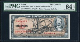 Cuba Banco Nacional de Cuba 10 Pesos 1960 Pick 88s3 Specimen PMG Choice Uncirculated 64 EPQ. 

HID09801242017