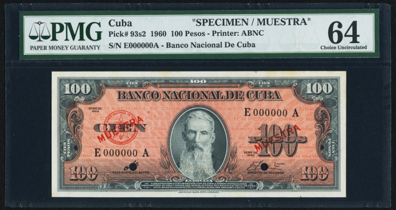 Cuba Banco Nacional de Cuba 100 Pesos 1960 Pick 93s2 PMG Choice Uncirculated 64....
