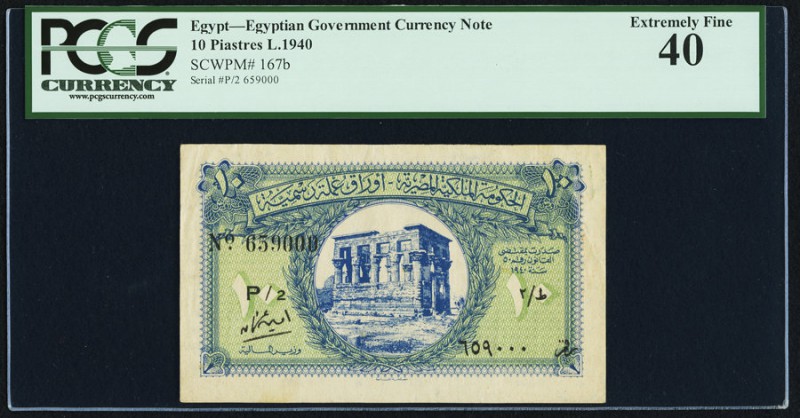 Egypt Egyptian Government 10 Piastres 1940 Pick 167b PCGS Extremely Fine 40. 

H...