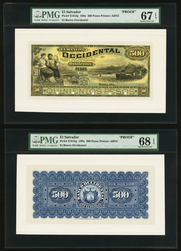 El Salvador Banco Occidental 500 Pesos 189x Pick S181fp; S181bp PMG Superb Gem U...