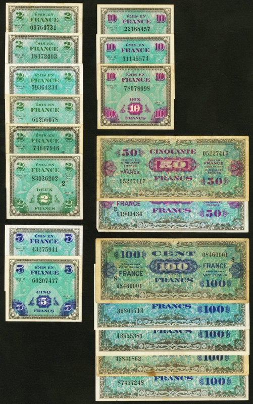 Eighteen Examples of Allied Military Currency from France. Very Good to Crisp Un...
