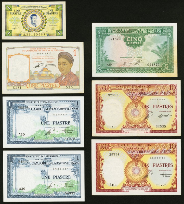 A Selection of Seven Notes Issued in the 1950s in French Indochina. Very Fine or...