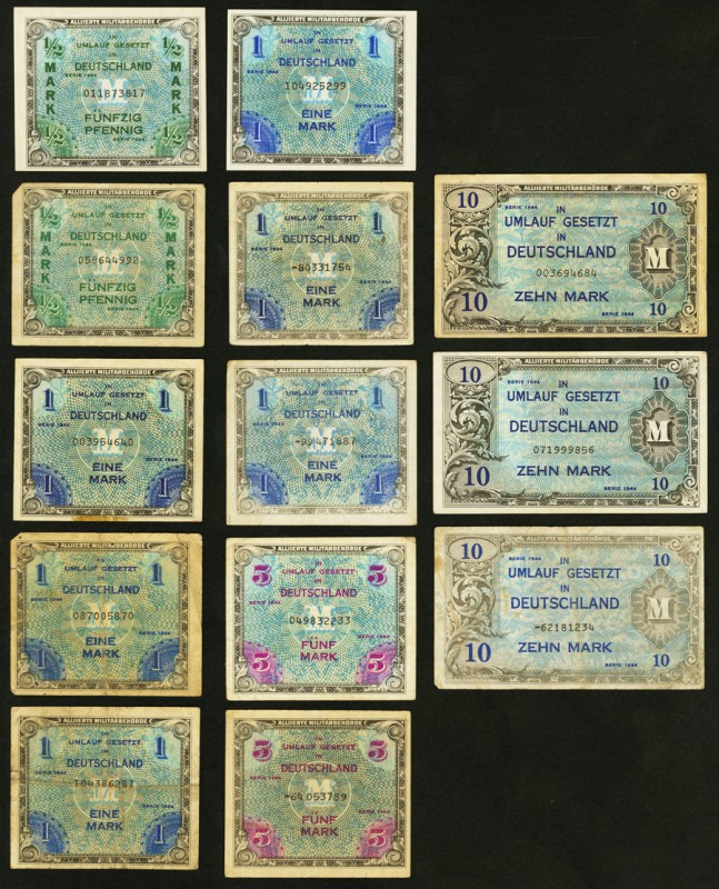 Nineteen Examples of Allied Military Currency from Germany. Very Good to Crisp U...