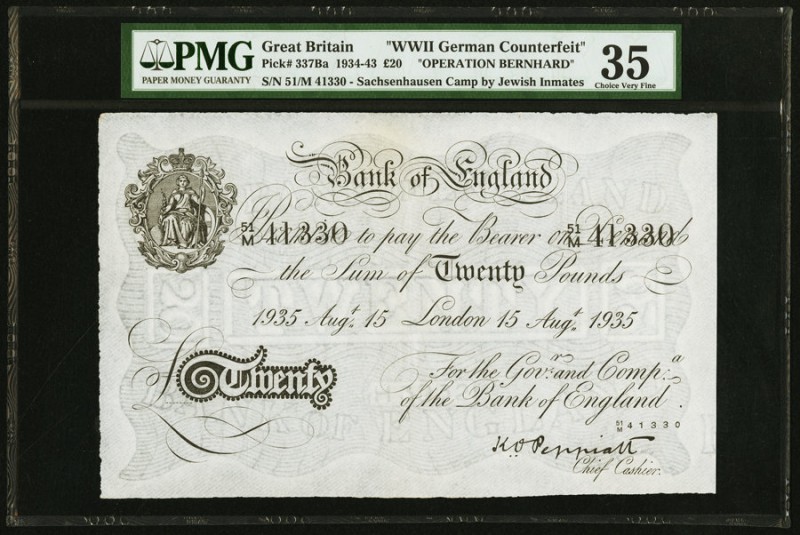 Great Britain Bank of England 20 Pounds 15.8.1935 Pick 337Ba "Operation Bernhard...
