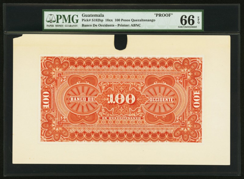 Guatemala Banco de Occidente 100 Pesos 18xx Pick S182bp Back Proof PMG Gem Uncir...