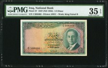 Iraq National Bank of Iraq 1/4 Dinar 1947 (ND 1955) Pick 37 PMG Choice Very Fine 35 EPQ. 

HID09801242017