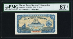 Macau Banco Nacional Ultramarino 50 Avos 1946 Pick 38a PMG Superb Gem Unc 67 EPQ. 

HID09801242017