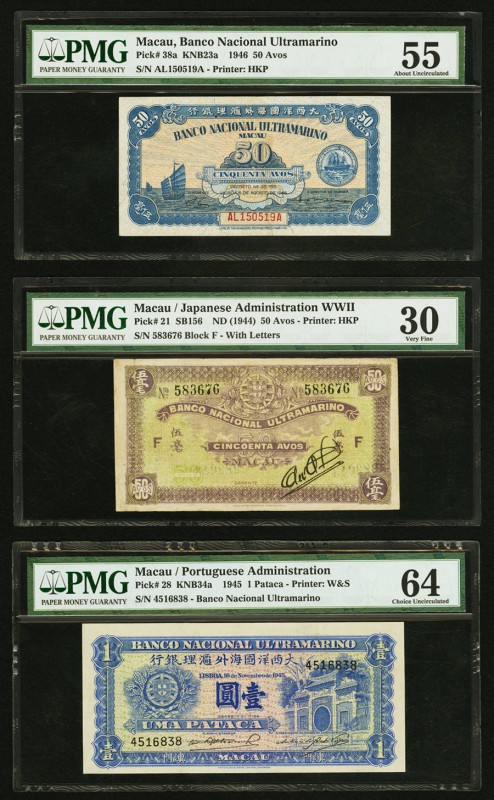 Macau Banco Nacional Ultramarino 50 Avos 1946 Pick 38a PMG About Uncirculated 55...