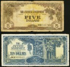Malaya Japanese Government $5 ND (1942) Pick Unlisted Very Good; $10 ND (1942) Pick M7a Fine-Very Fine. The $5 note is an unlisted variety with MB pre...
