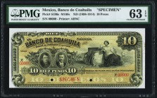 Mexico Banco De Coahuila 10 Pesos ND (1898-1914) Pick S196s M168s Specimen PMG Choice Uncirculated 63 EPQ. As made ink; two POCs.

HID09801242017