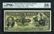 Mexico Banco de Londres y Mexico 5 Pesos 1.10.1913 Pick S233d M271d PMG Choice About Unc 58 EPQ. 

HID09801242017