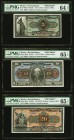 Mexico Revolutionary Comision 5; 10; 20 Pesos 1915 Pick S685s; S686s; S687s Three Specimens PMG Choice Uncirculated 64 EPQ; Gem Uncirculated 65 EPQ (2...