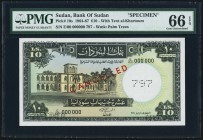 Sudan Bank of Sudan 10 Pounds 1964-67 Pick 10s Specimen PMG Gem Uncirculated 66 EPQ. 

HID09801242017