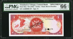 Trinidad And Tobago Central Bank of Trinidad and Tobago 1 Dollar ND (1985) Pick 36as Specimen PMG Gem Uncirculated 66 EPQ, POC. 

HID09801242017