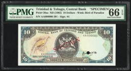 Trinidad And Tobago Central Bank of Trinidad and Tobago 10 Dollars ND (1985) Pick 38as Specimen PMG Gem Uncirculated 66 EPQ. One POC.

HID09801242017