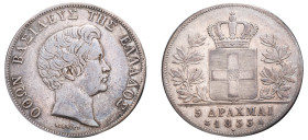 Greece, King Otto, 1832-1862. 5 Drachmai, 1833 A, First Type, Paris mint, 22.36g (KM20; Divo 10b; Dav. 115).

Good very fine or better with some remai...