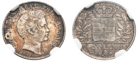 Greece, King Otto, 1832-1862. 1/4 Drachma, 1834 A, First Type, Paris mint (KM18; Divo 16b).

Graded AU58 NGC.

From the “Athanasios” Collection, purch...