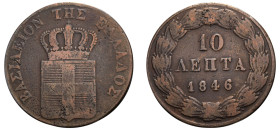 Greece, King Otto, 1832-1862. 10 Lepta, 1846, Second Type, Athens mint, 12.85g (KM25; Divo 19c).

Very fine.

From the “Athanasios” Collection, purcha...