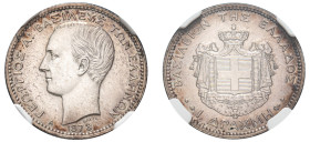 Greece, King George I, 1863-1913. Drachma, 1873 A, First Type, Paris mint (KM38; Divo 53b; IV3).

Sharp details with some remaining lustre.

Graded UN...
