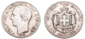 Greece, King George I, 1863-1913. 2 Drachmai, 1873 A, First Type, Paris mint, 9.96g (KM39; Divo 51b; IV4). 

Good very fine.
