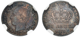 Greece, King George I, 1863-1913. 20 Lepta, 1874 A, First Type, Paris mint (KM44; Divo 56a; IV9). 

Graded MS63 NGC.

From the “Athanasios” Collection...