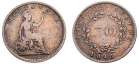 Greece, Ionian Islands, British Administration, 1809-1863. 30 Lepta, 1848, 1.36g (KM35).

Good fine.

From the “Cypriot” Collector.