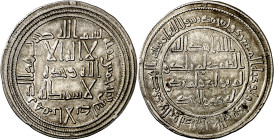 Gobernadores. Tipo posterior a la reforma. AH 105. Al Andalus. Dirhem. (V. 21) (Fro. 1) (Klat. 118a). Bismillah cuadrada. Muy rara y más así. 2,93 g. ...