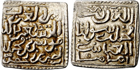 Almohades. Taifas almohades. Musa ibn Mahfuz, amir del Algarbe. Labla (Niebla). Dirhem. (V. 2123 var) (Hohertz 657f). Con "djal" sobre "al-Mustain" en...