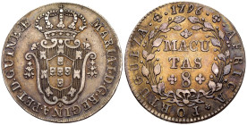 Angola - Maria I (1786-1799) - 8 Macutas 1796 - Mintage: 25.000 pcs. - Ag .917 - gr. 11,49 - KM#34

SPL+

SPEDIZIONE SOLO IN ITALIA - SHIPPING ONL...