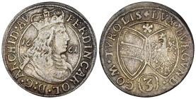 Austria - Contea del Tirolo (Stati federali Austriaci) - Ferdinand Karl (1646-1662) - 3 Kreuzer 1661 - Mint: Hall - Ag - gr. 1,29 - KM#852

m BB

...