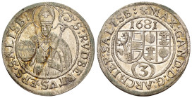 Austria - Principe vescovile di Salisburgo (Stati Austriaci) - Max Gandolf von Kuenburg (1668-1687) - 3 Kreuzer 1681 - Mint: Salzburg - Ag - gr. 1,43 ...