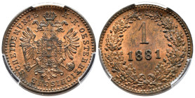 Austria - Impero Austro-Ungarico (1867-1918) - Franz Joseph I (1848-1916) - 1 Kreuzer 1881 - Mint: Vienna - Cu, rame rosso - KM#2186 - In Slab PCGS MS...