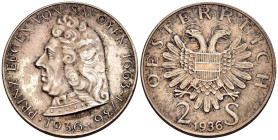 Austria - Stato Federale d'Austria (1934-1938) - 2 Schillings 1936 - 200° anniversario della morte del principe Eugenio di Savoia - Ag .640 - KM#2858...