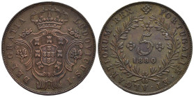 Azzorre - Luís I (1861-1889) - 5 Réis 1880 - Mint: 400.000 pcs. - Cu - gr. 3,8 - KM#13

SPL+

SPEDIZIONE SOLO IN ITALIA - SHIPPING ONLY IN ITALY