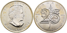 Canada - Elizabeth II (1952-2022) - 5 Dollar 2013 - 25° anniversario della moneta d'argento Foglia d'Acero - Mint: Ottawa - Ag .9999 - KM#1542

FDC...