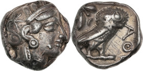 Attique, Athènes (c. Ve Siècle Av. J-C)
Tétradrachme.
Av. Tête d'Athéna à droite, coiffée du casque à aigrette.
Rv. Épi de blé avec feuille à gauche ;...