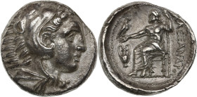 Macédoine, Alexandre III le Grand (336-323 Av. J.-C.)
Tétradrachme (330-325 Av. J-C)
Av. Tête d'Héraklès à droite, coiffée de la léonté.
Rv. Zeus aéto...