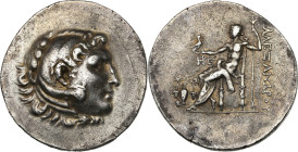 Macédoine, Alexandre III le Grand (336-323 Av. J.-C.)
Tétradrachme (c. 188-170 Av. J-C), Temnos.
Av. Tête d'Héraklès à droite, coiffée de la léonté.
R...