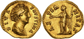 Faustine mère (138-161)
Aureus 141, Rome.
Av. Buste drapé de Faustine mère à droite, avec les cheveux relevés.
Rv. Aeternitas sous les traits de Fortu...