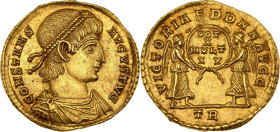Constans (337-350)
Solidus (347-348), Treveri.
Av. Buste diadémé et drapé à droite.
Rv. VOT/X/MVLT/XXX dans une couronne
Ric 135.
4,38 g. Beau style, ...